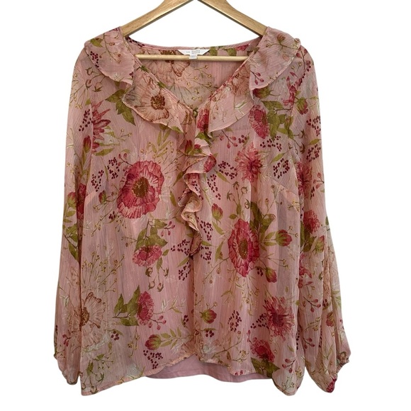 Women's XL Blush Pink Floral Ruffle Layered Shabby Chic Flowy Soft Blouse - Picture 1 of 4